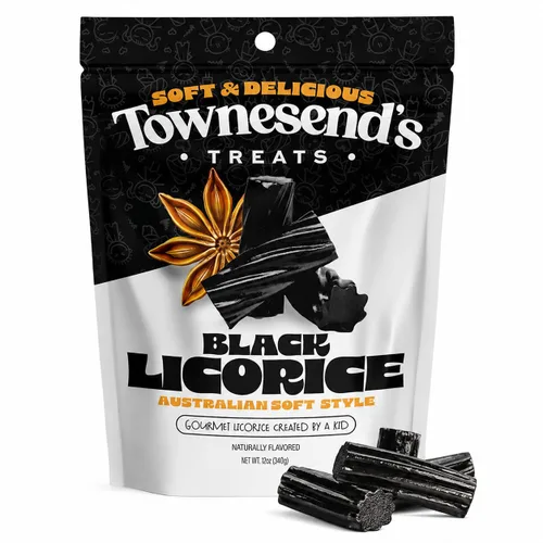 Townesend's Treats - Bocaditos de caramelo de regaliz negro suaves y masticables (paquete de 1) – Regaliz gourmet grueso estilo australiano – rico