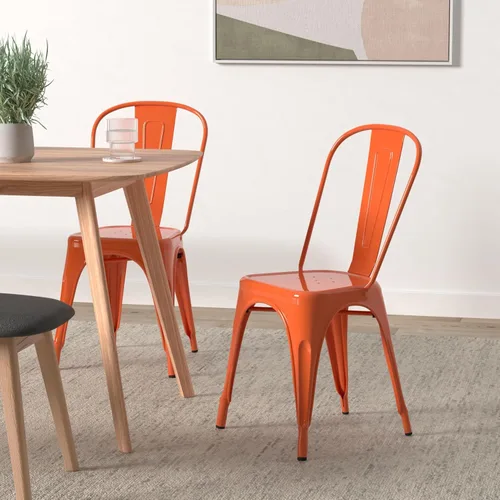 Miniatura 2 de Nazhura Silla de comedor de metal estilo Tolix de granja para cocina, comedor, café, restaurante, bistró, patio, 18 pulgadas, apilable, impermeable