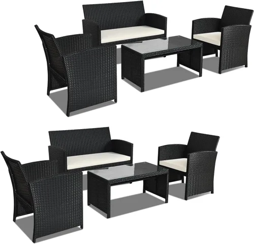 Miniatura 8 de DORTALA Juego de muebles de mimbre para patio de 4 piezas, sofás de ratán para exteriores con juegos de bistró con mesa auxiliar para patio, balcón