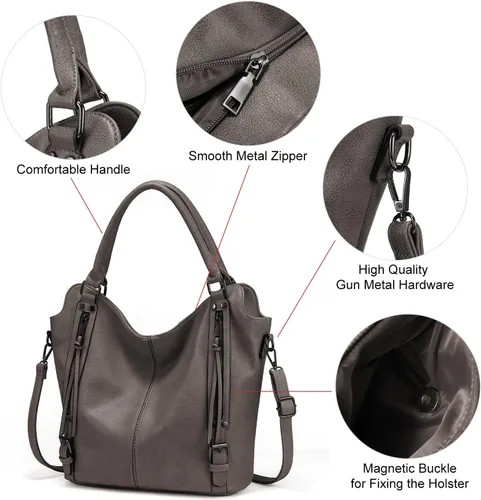 Miniatura 8 de Bolso Hobo oculto para mujer, de piel sintética, bolso cruzado de hombro, bolsa grande con funda desmontable