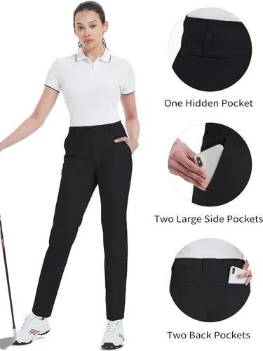 Miniatura 4 de Pantalones de golf para mujer, elásticos, rectos, ligeros, transpirables, de sarga, pantalones chinos para trabajo