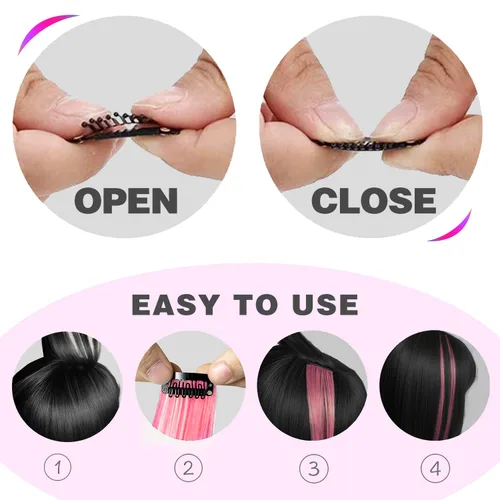 Miniatura 4 de GPOVVIMX 12 extensiones de cabello rosa con clip, extensiones rizadas y onduladas de color para niños y niñas, extensiones sintéticas con reflejos