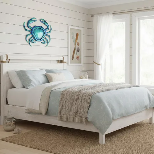 Miniatura 8 de Comfy Hour Decoración de pared de cangrejo de metal azul de 12 pulgadas, escultura temática náutica del océano, arte costero decorativo para playa
