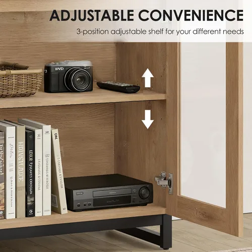 Miniatura 5 de WAMPAT Moderno soporte de TV con puertas de vidrio para televisores de 32 a 40 pulgadas, consola central de entretenimiento con estantes ajustables