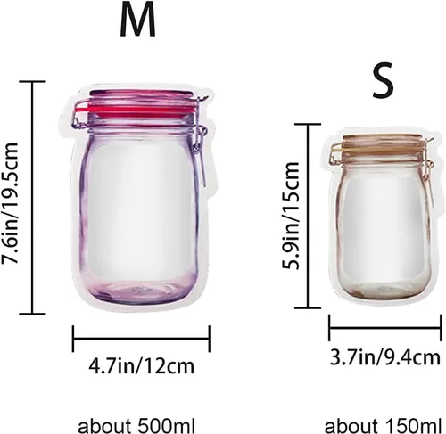 Miniatura 3 de Paquete de 18 bolsas reutilizables para refrigerios, con cremallera en tarro de masón, bolsas de almacenamiento a prueba de fugas para viajes