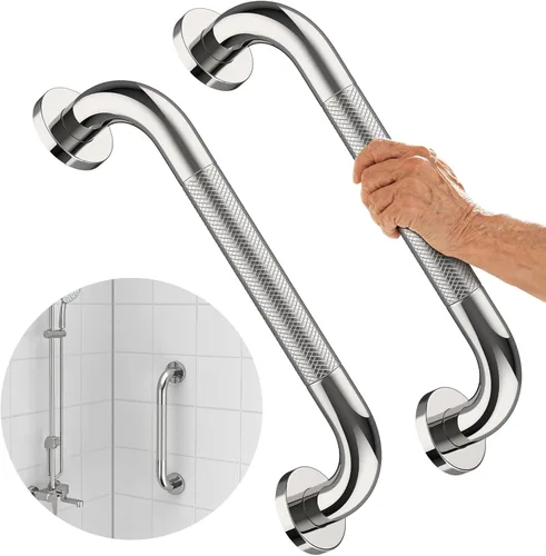 Miniatura 13 de Barra de Agarre Antideslizante Cromada de 16 Pulgadas, iMomwee Paquete de 2 Barras de Agarre de Acero Inoxidable para Baño con Agarre Moleteado