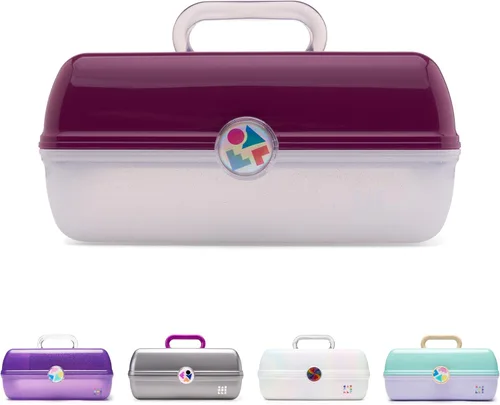 Caboodles On-The-Go Girl - Caja de maquillaje para chicas, dos tonos violeta sobre brillo plateado, caja organizadora de maquillaje de plástico
