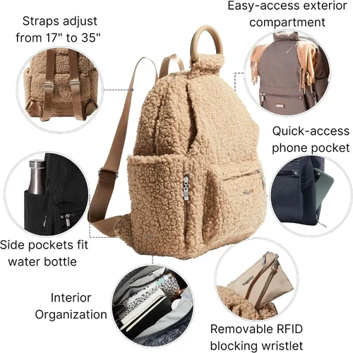 Miniatura 56 de Baggallini Mochila todo el día para mujer con pulsera de teléfono RFID, Negro, talla única