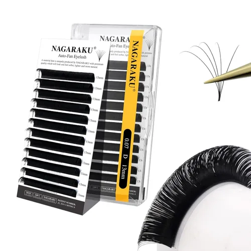 Miniatura 75 de NAGARAKU Easy Fan Extensiones de Pestañas Volumen Lash 0.07 Rizo D 8-15mm Bandeja Mixta Floración Rápida Visón Sintético en Racimo Para Ventilador