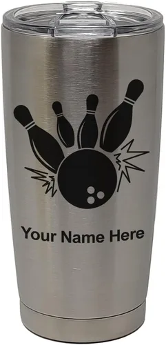 Miniatura 32 de LaserGram Vaso aislado al vacío de 20 onzas, bola de boliche y alfileres, grabado personalizado incluido (negro)
