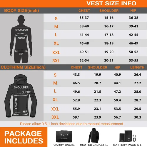 Miniatura 6 de EAY Mens Heated Jacket with Battery Pack 7.4V and Detachable Hood, Rechargeable Waterproof Eletric Heated Coat for Men