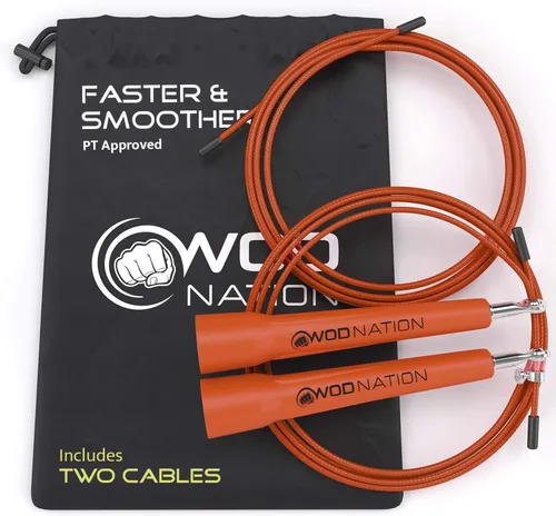 Miniatura 6 de WOD Nation Cuerda de saltar de velocidad ajustable para hombres, mujeres y niños - Cuerda de saltar de fitness ultrarrápida perfecta para boxeo, Azul