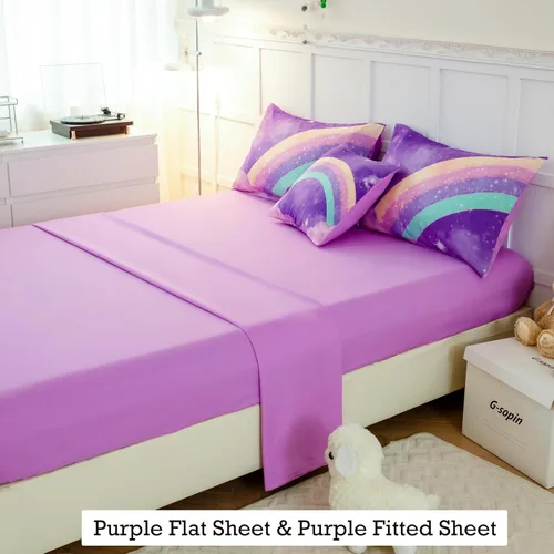 Miniatura 5 de ANGIYUIN - Juego de edredón infantil de gradiente arcoíris púrpura profundo, 6 piezas, ropa de cama con purpurina brillante para niñas, juego