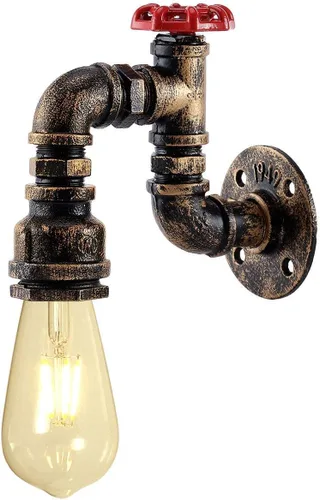 Kawell Lámparas de pared vintage industriales retro lámpara de pared creativa tubo de agua lámpara de pared hierro arte E26 60W Max para dormitorio,