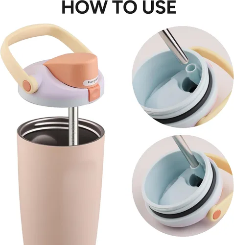 Miniatura 5 de Repuesto de popote de metal compatible con botellas Owala FreeSip Sway de 30 onzas, 4 popotes reutilizables de acero inoxidable y 2 cepillos