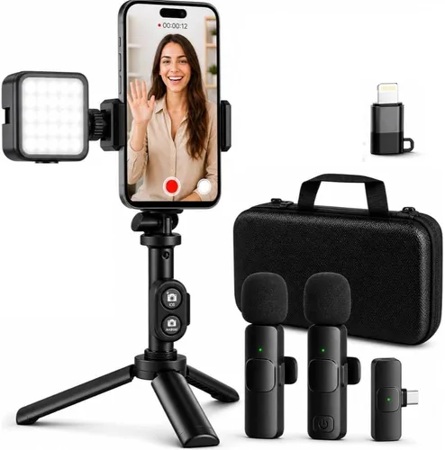 Miniatura 8 de Acuvar Kit de vlogging premium de 9 piezas para iPhone, Android y cámaras, micrófono, soporte de trípode y luz LED, paquete de YouTube, TikTok