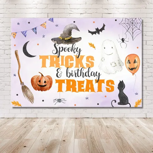 Miniatura 6 de MEHOFOND Cartel de fondo de fiesta de calabaza de otoño de 8 x 6 pies para Acción de Gracias, Halloween, trucos espeluznantes y golosinas