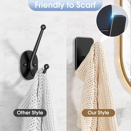 Miniatura 5 de Danpoo Ganchos autoadhesivos resistentes, ganchos de pared sin taladrar para baño, color negro, paquete de 3