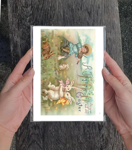 Miniatura 3 de Decoupage - Paquete de papel (21 hojas de 6 x 8 pulgadas), diseño de conejitos de Pascua y niños FLONZ, estilo vintage, para decoupage, manualidades