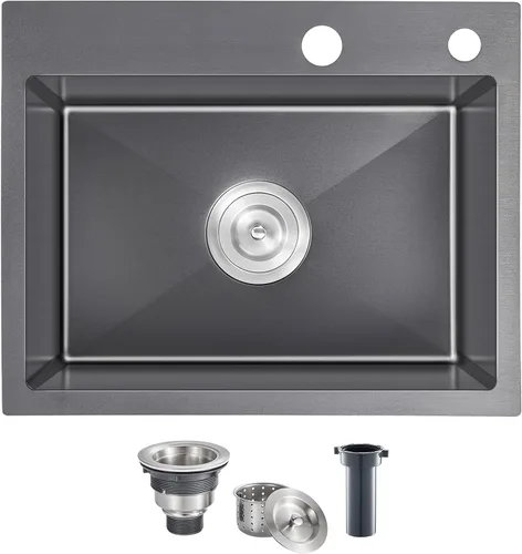 Miniatura 23 de Fregadero de cocina empotrable cepillado de 22 pulgadas, Fregadero de preparación de barra de cocina de montaje superior de acero inoxidable SUS304