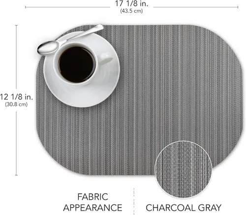 Miniatura 3 de Andie Home - Manteles individuales ovalados para mesa de cocina y comedor, juego de 6 piezas, resistentes al calor y lavables a la superficie, gris