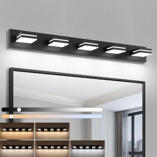 Miniatura 16 de Accesorios de iluminación de tocador de baño sobre espejo (3 luces, 5CCT, regulable) modernos accesorios de iluminación LED de pared de baño, negro