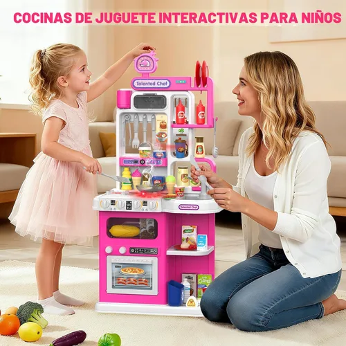 Miniatura 2 de Juego de cocina para niños, cocina de juego de 36.22 pulgadas para niños pequeños de 1 a 3 años con vapor, sonido y luz, estufa de cocina