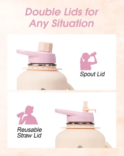 Miniatura 4 de Coolflask - Botella de agua aislada de 64 onzas, jarra de agua de medio galón con asa, popote de acero inoxidable, doble pared, de metal al vacío