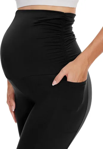 Miniatura 3 de HLTPRO Paquete de 13 leggings de maternidad sobre el vientre, pantalones de maternidad con bolsillos para mujer, leggings de yoga para entrenamiento