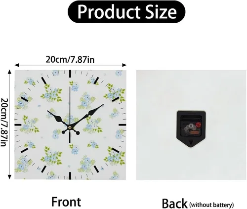 Miniatura 2 de Light Blue Floral Soft Green Leaves Clock Wall Wall Clocks Silent Clock Kitchen Clocks Battery Operated Garage for Kitchen Bathroom Bedroom Living