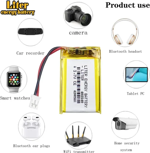 Miniatura 4 de Liter 3.7V 420mAh 402540 batería recargable de iones de polímero de litio con conector JST 0.079 in