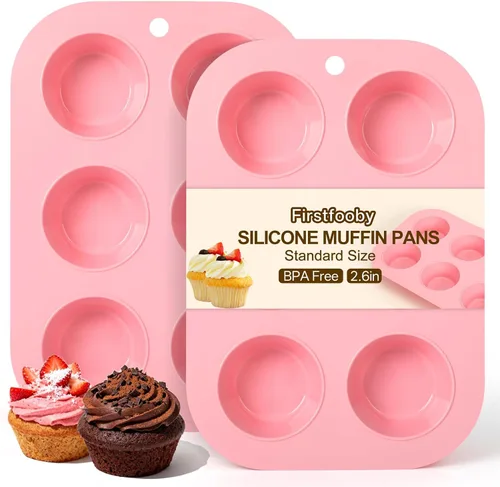Miniatura 10 de 2 Pack Molde de silicona para magdalenas para hornear, molde de cupcakes antiadherente de tamaño normal, molde de silicona para magdalenas de 6 Crema