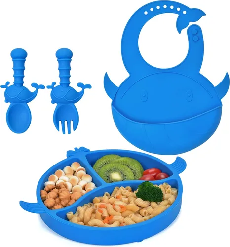Miniatura 8 de Platos para niños pequeños, platos para bebés con succión, placas de succión divididas de silicona de grado alimenticio para niños pequeños y bebés