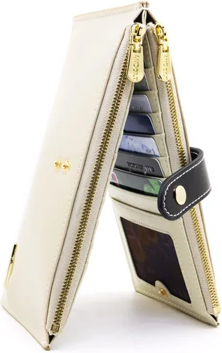 ANDOILT - Cartera de cuero genuino para mujer con bloqueo RFID para tarjeta de crédito con cremallera
