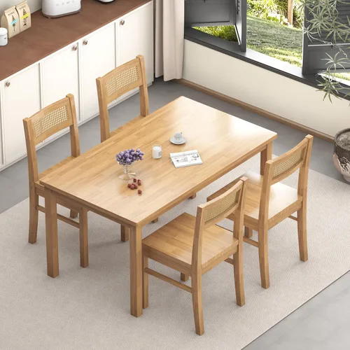 Juego de mesa y sillas de comedor de madera maciza Orweiin para 4, mesa de comedor de 43.3" con sillas incluidas, juego de mesa y sillas de cocina