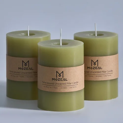 Miniatura 112 de MOZEAL Velas grandes sin perfume vertidas a mano de 3 x 8 pulgadas, sin humo, juego de 2, combustión lenta, sin goteo, aproximadamente 150 horas