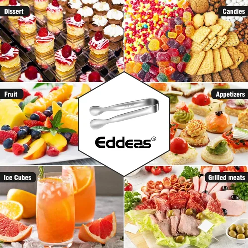 Miniatura 7 de Eddeas Mini pinzas para servir alimentos, juego de 12 pinzas pequeñas para aperitivos, pinzas de cocina pequeñas de metal de acero inoxidable