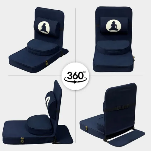Miniatura 4 de Friends Of Meditation Silla de Buda plegable 4 en 1, asiento de yoga ergonómico con zafu de media luna, soporte lumbar desmontable y funda de Azul