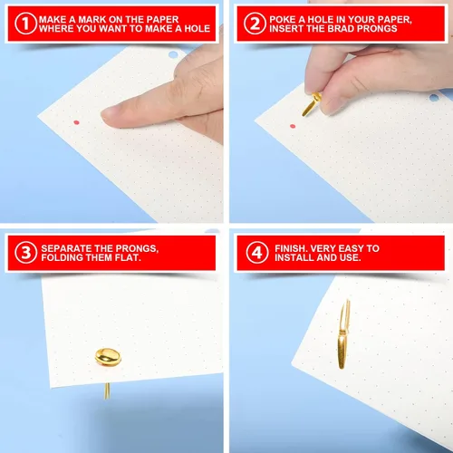 Miniatura 5 de HNYYZL 500 pinzas para manualidades de papel, mini sujetadores de papel dorados, mini sujetadores de latón, sujetadores de papel de brads, mini