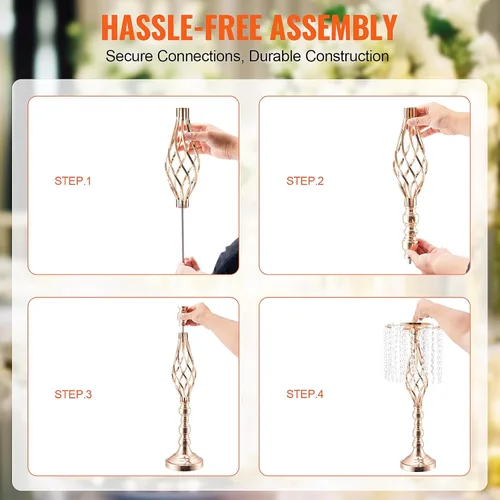 Miniatura 5 de VEVOR Centro de Mesa de Boda de Metal Dorado, Candelabro, 20 Piezas 58cm/22.83