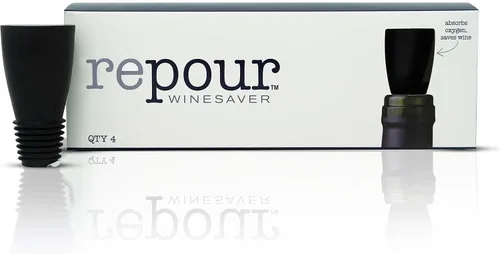 Repour Ahorrador de Vino y Tapón - Elimina el Oxígeno, Preservando y Manteniendo el Vino Tan Fresco Como el Día Que Se Abrió la Botella - Paquete de