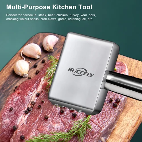 Miniatura 5 de SUCCFLY Ablandador de carne de acero inoxidable, martillo de carne resistente, mazo de carne de cocina, 1.65 libras, martillo con peso, mango
