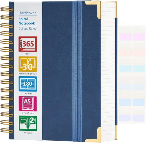 Miniatura 8 de Cuaderno de espiral, cuaderno de cuero de tapa dura de 365 páginas, diario encuadernado de gran tamaño A5 para mujeres y hombres, cuadernos rayados