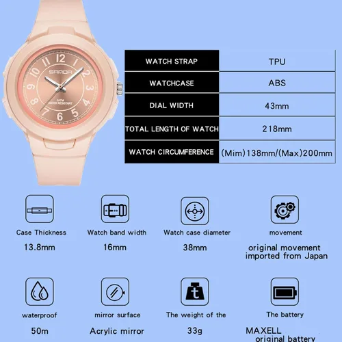 Miniatura 7 de findtime Reloj blanco para mujer, 5 ATM, resistente al agua, correa de silicona con números arábigos, analógico, de cuarzo, fácil de leer