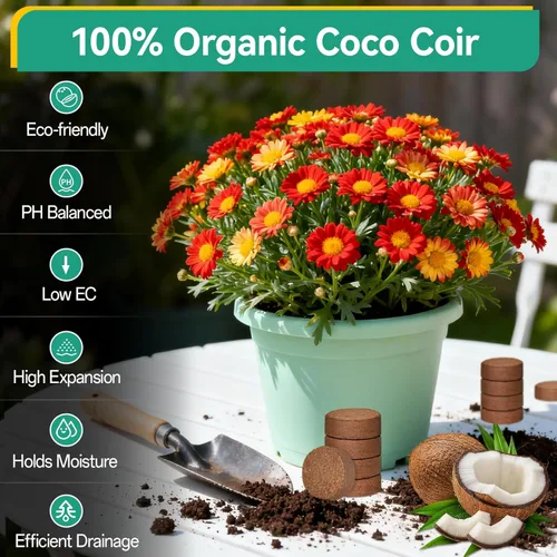 Miniatura 3 de ZeeDix 50 pellets de fibra de coco orgánica de 1.181 in para iniciadores de semillas, tierra de coco comprimida para plantar, suelo de jardín