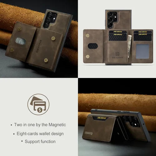 Miniatura 9 de Funda de cuero para Samsung Galaxy S22 Ultra 2 en 1 Funda magnética desmontable de protección trasera Funda delgada para teléfono con tarjetero Café