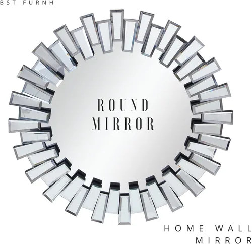 Miniatura 4 de BST FURNH Espejo Redondo de Pared Decorativo de 24 Pulgadas Espejo de Pared Decorativo con Marco Irregular y Borde Biselado Espejos para Pared