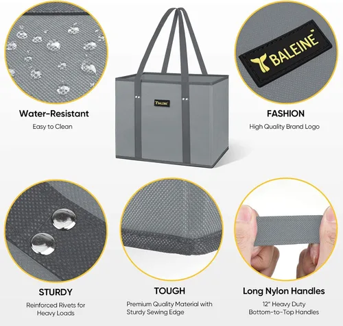 Miniatura 5 de BALEINE Paquete de 3 bolsas de comestibles reutilizables, bolsas de compras plegables para comestibles con parte inferior reforzada y asas (trébol)