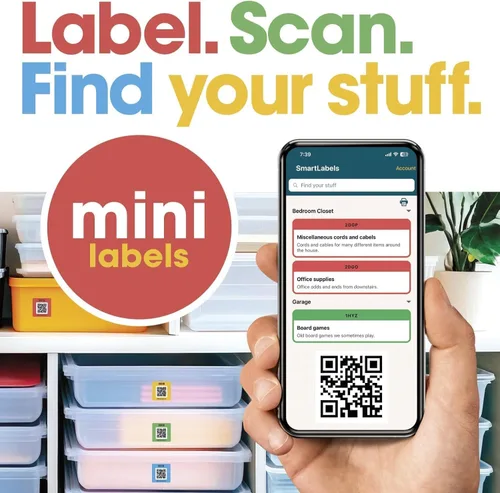 Miniatura 10 de Smart Labels Paquete de 48 calcomanías de código QR (modernas) fabricadas en Estados Unidos, etiquetas de código QR para almacenamiento