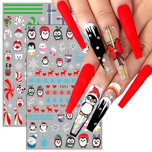 Miniatura 3 de 8 hojas de calcomanías de uñas de Navidad 3D, calcomanías de uñas de Navidad de invierno, dibujos animados, alce, copo de nieve, Papá Noel, muñeco